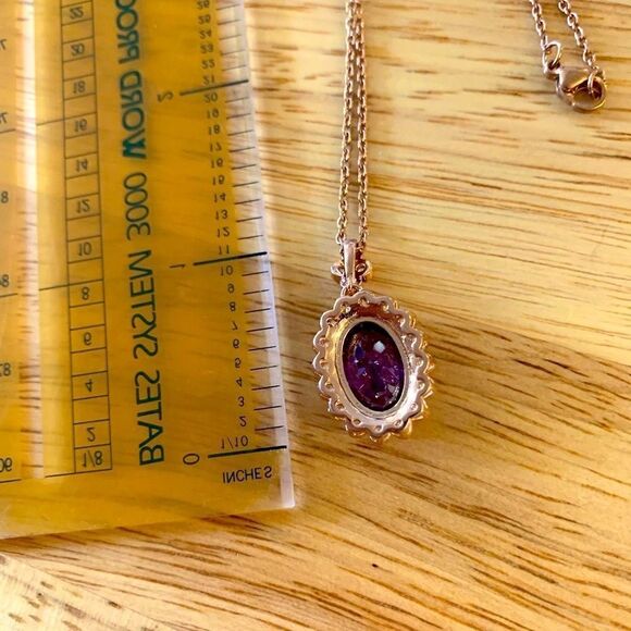Fancy Amethyst Necklace with Crystal Rhinestones 22” - Picture 4 of 4